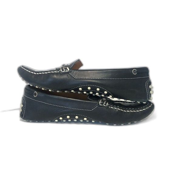 TOD'S Penny Loafers Women's Size 7 Black White Leather Pebbling Outsoles Drivin - Picture 9 of 10